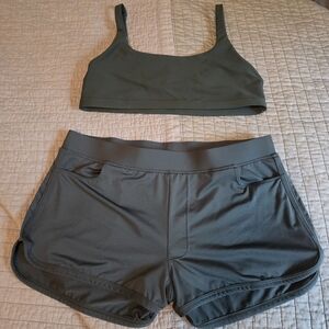 Women's Olive Green Sports Bra and Shorts Set